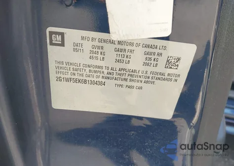 2011 Chevrolet Impala Ls z USA, uszkodzony, nr VIN 2G1WF5EK6B1304384